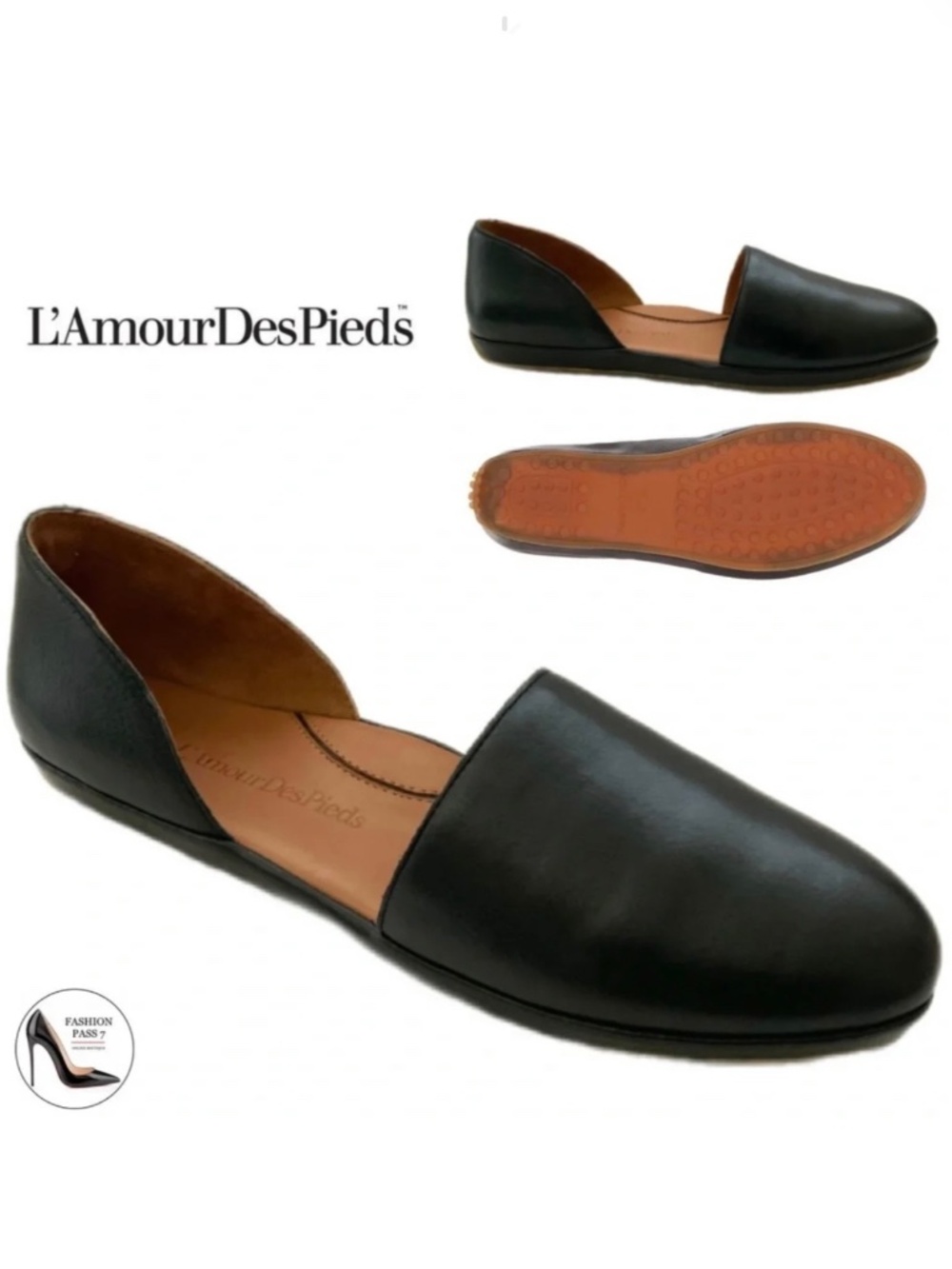 L'Amour Des Pieds Yemina Black Leather Slip-On Flat Shoes Comfortable Loafer 9.5